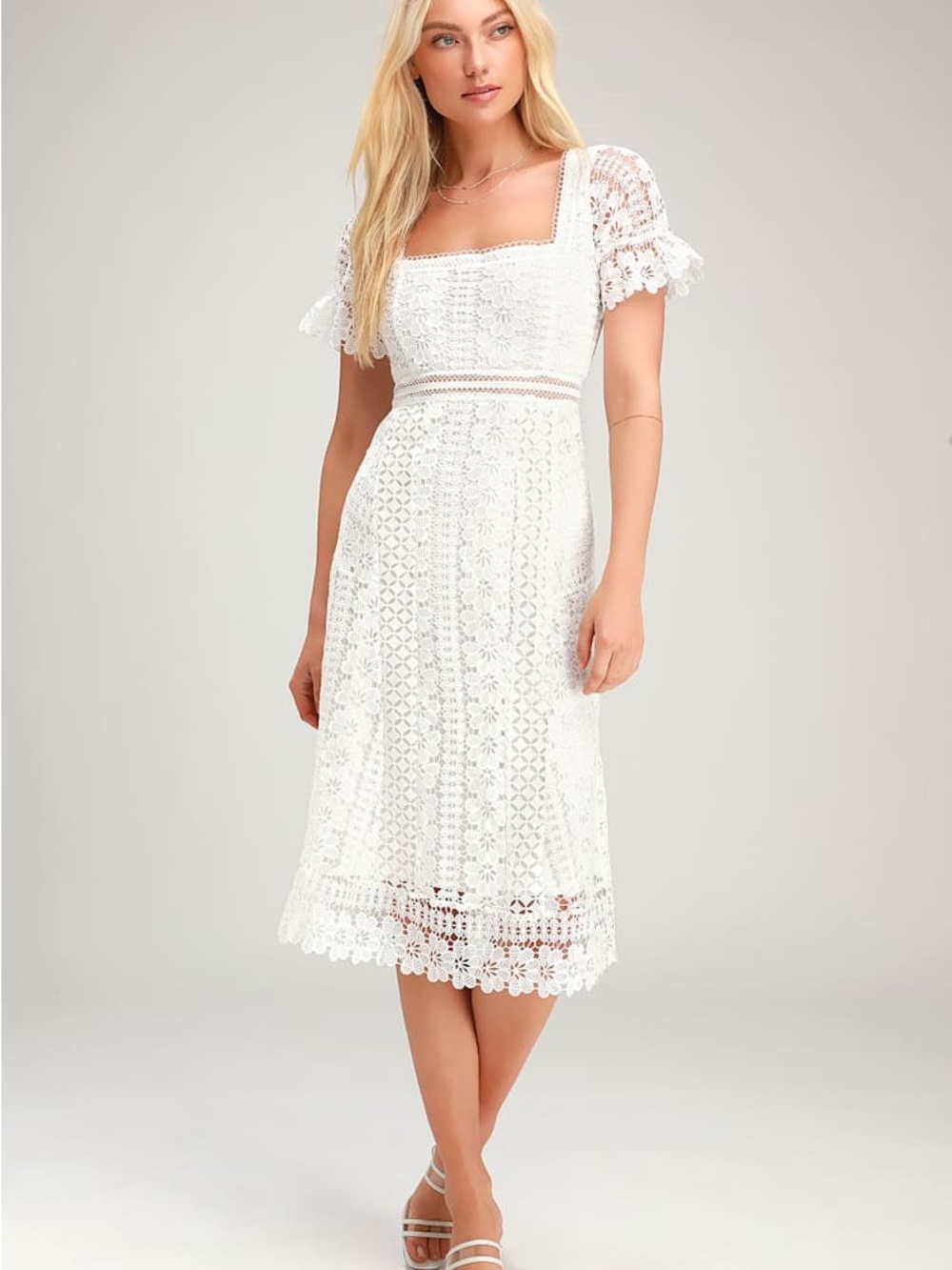 Lulus Love To Be Loved White Lace Midi Dress size S